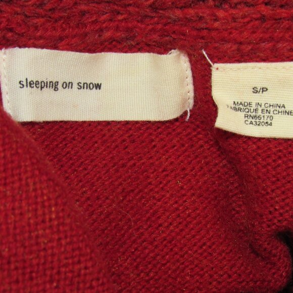 Sleeping On Snow Anthropologie Red Cablepom Cardigan Sweater Women's S Small - Picture 9 of 9